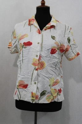 Columbia Sz L белый цветочный коротким рукавом рубашка на пуговицах вискозы льняной смеси - Изображение 1 из 4