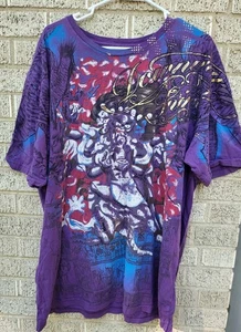 Stunning Downward Spiral TShirt Purple Size 3 Tibetan Diety Y2K Affliction Style - Picture 1 of 7