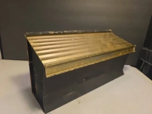 Vintage Black Metal With Brass Lid Mail Box - Picture 1 of 8