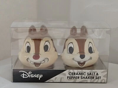 Disney ~ Juego de coctelera de sal y pimienta de cerámica ~ Chip 'n' Dale ~ NUEVO en paquete Foto 1 de 4