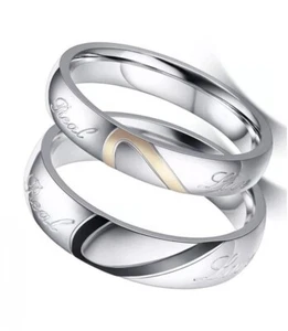 Couple's Matching Engraved Heart Ring, Real Love - Size 6 & 8 - Picture 1 of 4