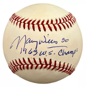 Maury Wills Signed National League Baseball NLB w/ "1963 W.S. Champs" JSA - Picture 1 of 3