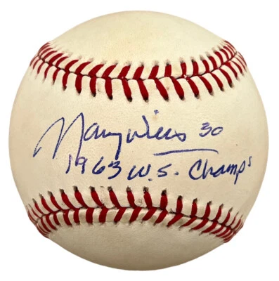 Maury Wills Signed National League Baseball NLB w/ "1963 W.S. Champs" JSA - Image 1 of 3