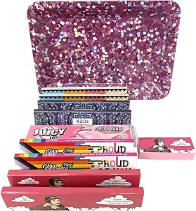 Pink Rolling Smoking Tray -Pink Mini Sparkling Tray Set pinky gifts for her - Picture 1 of 7