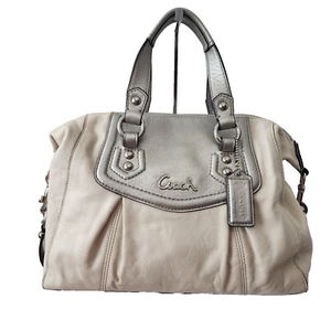 Coach F19247 Ashley Leather Satchel White & Silver Convertible Shoulder Bag READ - Picture 1 of 19