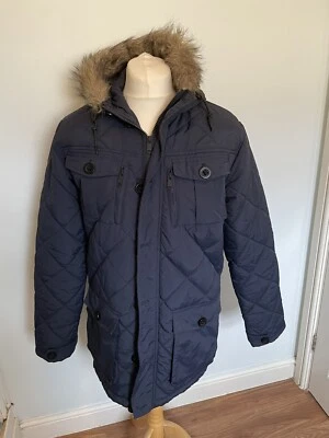 Brave soul men’s Navy Blue hoodie padded jacket size L - Image 1 of 4