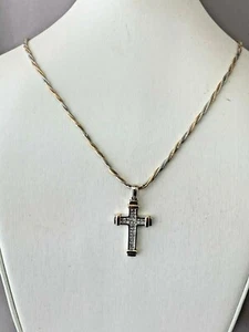 14K 2 TONE GOLD CROSS WITH 1.00 CARAT OF DIAMONDS ON 2 TONE NECKLACE - Picture 1 of 4