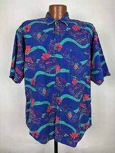 80s American Eagle Hawaiian Shirt Men L Beach Surfer Hipster Vaporwave Blue USA - Picture 1 of 16