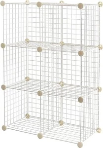 6 Cube Wire Grid Stackable Shelves, 12.6x26x38in, White - Picture 1 of 6