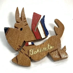 VTG Hand Carved Wood Terrier Dog Pin Brooch Painted TORONTO Souvenir RWB - Picture 1 of 5