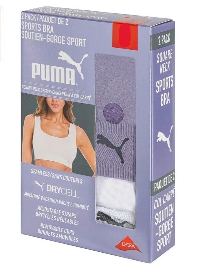 PUMA 2 Pack XL Seamless Athletic Sports Bra Set Adjustable Cross Back Activewear