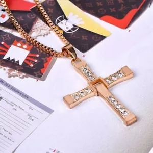 Damen Herren Halskette Anhänger Gold Zirkonia Kreuz Gott Jesus Geschenk Strand - Bild 1 von 1