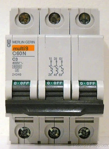 New Merlin-Gerin 3A 3-Pole Miniature Circuit Breaker, 400V, C60N-C3, 24346 - Picture 1 of 6