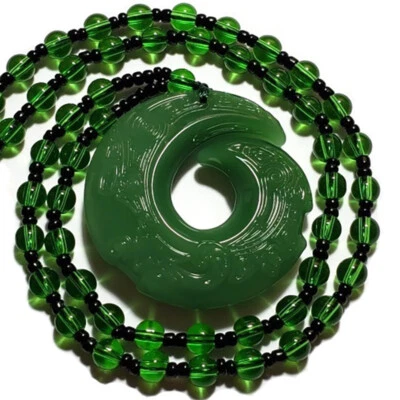 24" Mens Womens Jade Dragon Claw Pendant And Crystal Bead Necklace D935 - Image 1 of 4