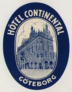 Hotel Continental GÖTEBORG Sweden * Old Luggage Label Kofferaufkleber