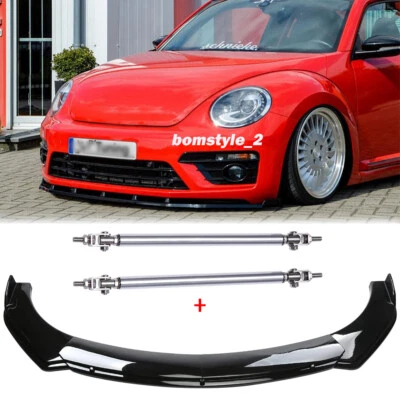 Front Bumper Lip Spoiler Splitter Body Kit + Strut Rods For VW Volkswagen Beetle - Image 1 of 4