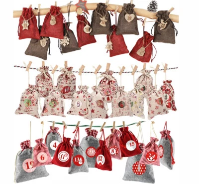 Adventskalender zum Befüllen 24 Stk.Jutebeutel Weihnachtskalender Stoff Säckchen - Bild 1 von 4
