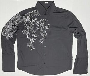 Manzini Western Embroidered Black Button Up Dress Shirt Mens sz 2XL