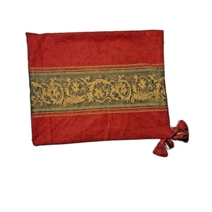 Gorgeous Luxury Tapestry Tablecoth Red Green Embroidered Tassels High End 50x60 - Picture 1 of 5