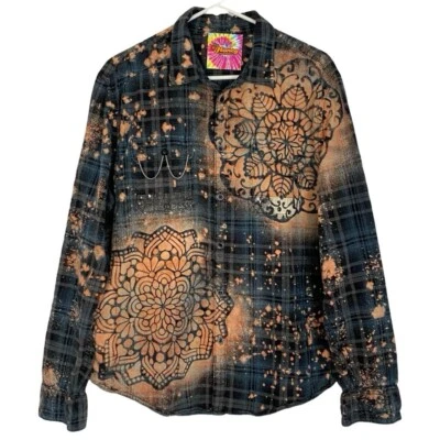 Camisa Boho Franela Mujer Talla Grande Mandala Flor Floral A Cuadros Usable Arte Foto 1 de 4
