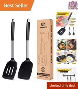Pack of 2 Silicone Spatulas Black High Heat Resistant Non Stick Kitchen Utensils - Picture 1 of 9