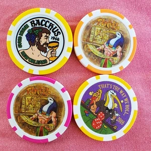 2018 Krewe of Thoth x3 with 1 Langiappe Bacchus poker chips Mardi Gras doubloons - Picture 1 of 5