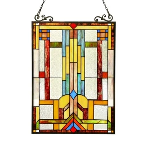 Stained Glass Tiffany Style Mission Design Hanging Window Panel Suncatcher - Picture 1 of 2
