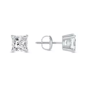 1.25 Ct Princess Created Diamond Earrings Studs Real 950 Platinum Basket Screw - Picture 1 of 3