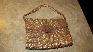 Borsetta donna carina vintage perline paillettes sera borsetta rame e oro - Foto 1 di 4