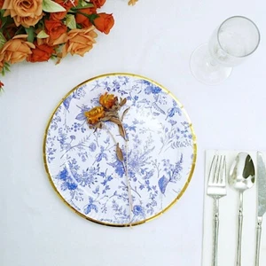 25 White 9 in Round Disposable Paper PLATES Blue Floral Design Party Decorations - Picture 1 of 9