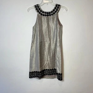 END 6/25/25 Nine West Halter Mini Shift Dress Gray 4 Embroidered Metallic - Picture 1 of 9
