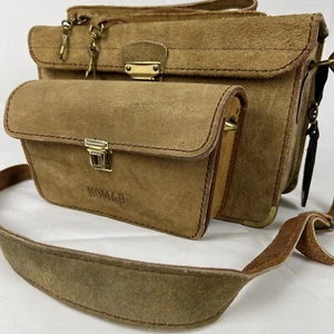 Valigia treno vintage anni 60 NOMAD pelle scamosciata marrone fodera velluto verde 2 in 1 - Foto 1 di 15
