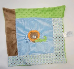 Cuddle Time Patchwork Lovey Lion Alligator Minky Dots Green Blue Baby Blanket - Picture 1 of 11