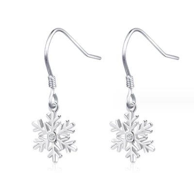S925 Sterling Silver Snowflake CZ Drop Dangle Earrings Women Girl Gift AJ - Image 1 of 2