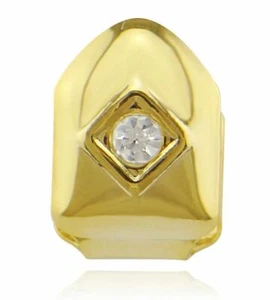 Custom Hip Hop 14K Gold Plated Single Tooth Solid Grillz Cap Iced CZ + Mold Kit - Picture 1 of 3