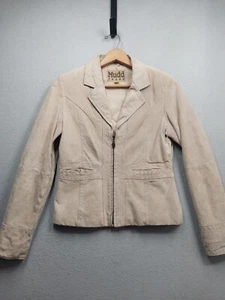 Giacca in pelle scamosciata vintage Y2K fango jeans donna marrone chiaro 100% pelle cerniera intera - Foto 1 di 8