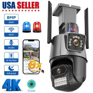 Dual Lens 4K WiFi Security Camera 8X Zoom Outdoor Home Night Vision CCTV PTZ US - Picture 1 of 12