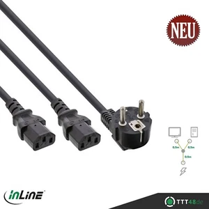 InLine® Netz-Y-Kabel 1x Schutzkontaktstecker zu 2x Kaltgerätestecker schwarz 1m - Bild 1 von 1