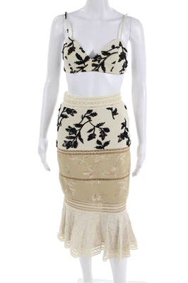 PatBO женщин льняной бисером Майка юбка комплект бежевый черный размер 6/2 - Изображение 1 из 4