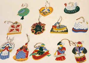 Metal Ornaments 12 days of Christmas enameled double sided  painted detailed - Picture 1 of 6