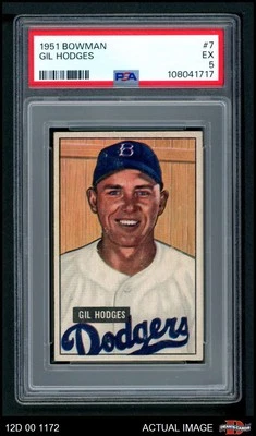 1951 Bowman #7 Gil Hodges Dodgers HOF PSA 5 - EX - Image 1 of 2