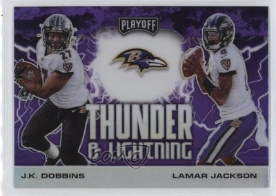 2020 Panini Playoff Purple Prizm JK Dobbins Lamar Jackson #TL-1 Rookie RC - Image 1 of 2