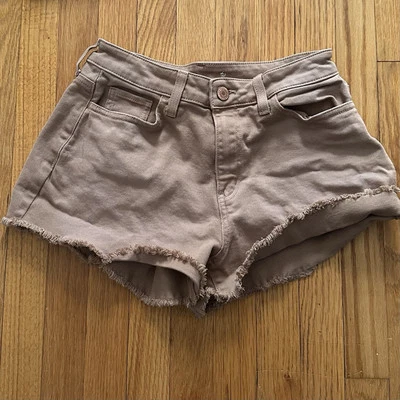 SO Mid-Rise Distressed Frayed Shorts Juniors 7 Tan Brown Denim Cutoff - Image 1 of 4