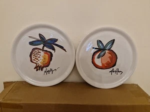 Italian “Bo Frost” 2 x Large Signed Pizza Plates, 31 cm, Pomegranate & Apple - Picture 1 of 8
