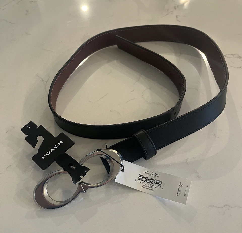 Coach Womens 25mm Kissing C Buckle Leather Belt - Brown - Size Small