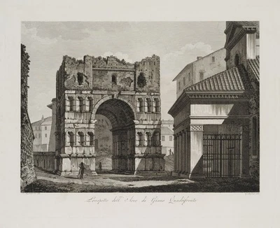BALZAR (*1777) nach ACQUARONI (*1800), Janusbogen, Rom,  1831, Rad. Romantik - Bild 1 von 4