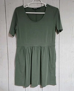 Lands End Kleid Damen Größe L 14/16 Grün Stretch Kurzarm U-Ausschnitt Taschen - Bild 1 von 8