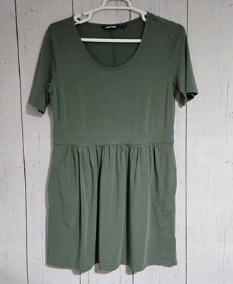 Lands End Dress Women Size L 14/16 Green Stretch Short Sleeve Scoop Neck Pockets - Image 1 of 4