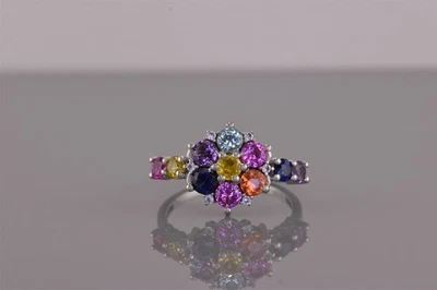 Anillo de plata esterlina colorido mezclado color topacio y rubí banda agrupada 925 talla: 10 Foto 1 de 4