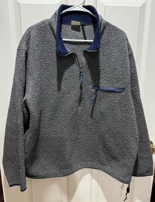 Vintage LL Bean Sweater Mens XL Gray Deep Pile Sherpa 1/2 Zip Fleece Pullover - Image 1 of 4